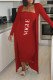 Red Casual Print Patchwork Strapless Long Sleeve Two Pieces