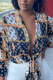 Multicolor Sexy Print Cross Straps V Neck Tops