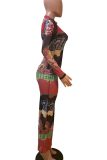 Red Sexy Print Patchwork O Neck Pencil Skirt Dresses
