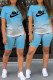 Light Blue Fashion Sportswear Gradual Change Print Patchwork O Neck Short Sleeve Two Pieces