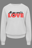 White Casual Vintage Print Patchwork Letter O Neck Tops