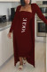 Burgundy Casual Print Patchwork Strapless Long Sleeve Two Pieces