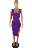 purple Fashion Sexy Solid Asymmetrical Slip Asymmetrical Dresses