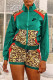 Light Green Fashion Sportswear Print Leopard Patchwork Mandarin Collar Long Sleeve Two Pieces