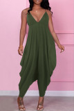 Khaki Sexy Casual Solid Backless Spaghetti Strap Regular Jumpsuits