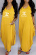 Yellow Fashion Casual Print Letter O Neck Irregular Dress Dresses