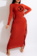 Red Fashion Casual Print Tassel O Neck One Step Skirt Dresses