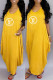 Yellow Fashion Casual Print Letter O Neck Irregular Dress Dresses