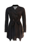 Black Fashion Casual Print Split Joint Turndown Collar Long Sleeve Dresses
