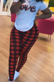 Blue Casual Plaid Patchwork O Neck Short Sleeve Two Pieces