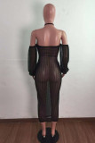Yellow Sexy Solid Hollowed Out See-through Backless Strapless Long Dress