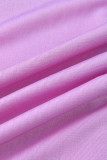 Light Purple Casual Print Split Joint O Neck A Line Dresses