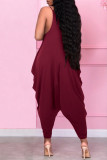 Burgundy Sexy Casual Solid Backless Spaghetti Strap Regular Jumpsuits