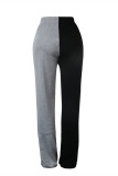 Grey Fashion Casual Patchwork Basic Regular High Waist Trousers