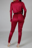 Pink Casual Solid Patchwork V Neck Long Sleeve Two Pieces