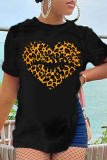 Black Fashion Street Leopard Lips Printed Patchwork O Neck T-Shirts
