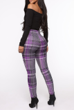 Red Casual Plaid Patchwork Skinny High Waist Pencil Full Print Bottoms
