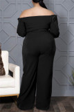 Black Fashion Casual Solid Bandage Backless Off the Shoulder Plus Size Jumpsuit