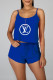 Blue Fashion Casual Print Letter Spaghetti Strap Sleeveless Two Pieces