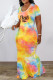 Orange Fashion Casual Letter Print Tie-dye O Neck Short Sleeve Dress Dresses