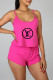 Pink Fashion Casual Print Letter Spaghetti Strap Sleeveless Two Pieces