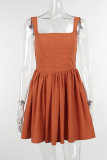 Orange Sexy Elegant Solid Patchwork Fold Spaghetti Strap Sling Dress Dresses