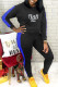 Black Casual Print Patchwork O Neck Long Sleeve Two Pieces