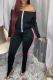 Black Casual Solid Patchwork Off the Shoulder Long Sleeve Two Pieces
