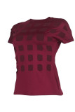 Burgundy Sexy Casual Solid Hollowed Out O Neck T-Shirts