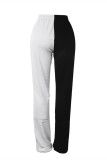 White Fashion Casual Patchwork Basic Regular High Waist Trousers