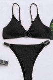 Black Sexy Solid Patchwork Swimwears