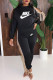 Black Fashion Casual Print Tassel O Neck Long Sleeve Two Pieces