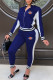 Blue Fashion Sportswear Print Patchwork Mandarin Collar Long Sleeve Two Pieces
