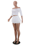 White Sexy Casual Solid Split Joint Off the Shoulder Half Sleeve Two Pieces