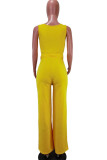 Yellow Fashion Sexy Solid Sleeveless O Neck Jumpsuits