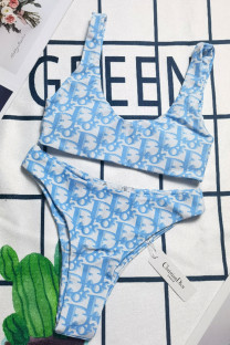 Blue Fashion Sexy Letter Split Joint Swimwears
