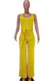 Yellow Fashion Sexy Solid Sleeveless O Neck Jumpsuits