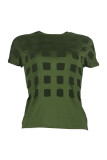 Army Green Sexy Casual Solid Hollowed Out O Neck T-Shirts