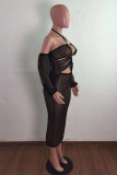 Yellow Sexy Solid Hollowed Out See-through Backless Strapless Long Dress