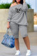 Grey Fashion Casual Letter Print Basic Oblique Collar Long Sleeve Two Pieces