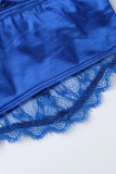 Blue Sexy Solid Patchwork See-through Strapless Tops