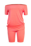 Orange Fashion Casual Solid Basic Plus Size Two Pieces