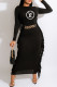 Black Fashion Casual Print Tassel O Neck One Step Skirt Dresses