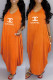 Orange Fashion Casual Print Letter O Neck Irregular Dress Dresses