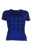 Blue Sexy Casual Solid Hollowed Out O Neck T-Shirts