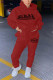 Red Fashion Casual Letter Print Basic Hooded Collar Long Sleeve Two Pieces