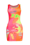 Colour Sexy Casual Print Tie Dye Ripped U Neck Vest Dress