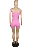 Pink Casual Sportswear Letter Print Beading Square Collar Skinny Romper