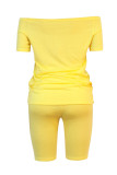 Yellow Fashion Casual Solid Basic Plus Size Two Pieces