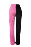 Pink Fashion Casual Patchwork Basic Regular High Waist Trousers